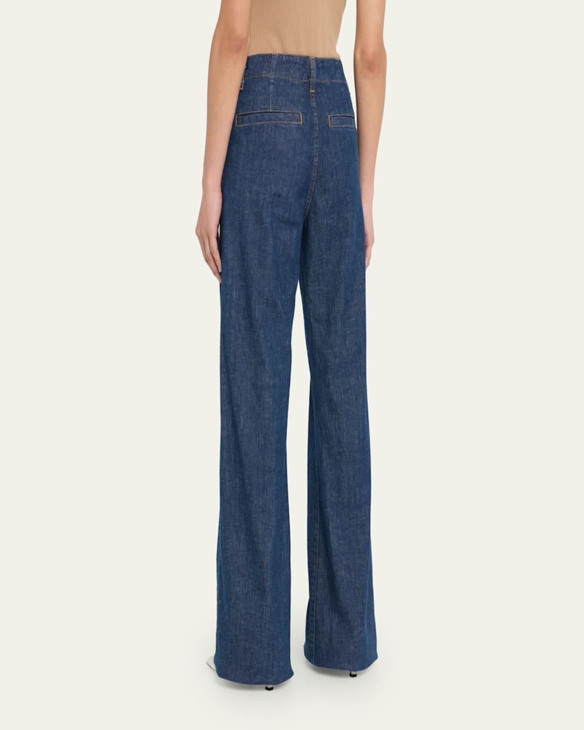 Ansel High-Rise Topstitched Denim Flare Jeans