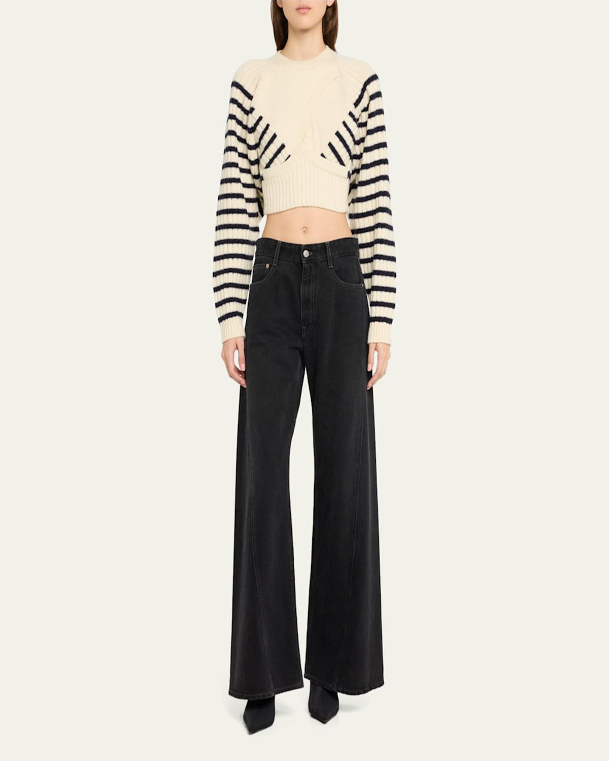 Ribbed Mariniere Cropped Knit Pullover