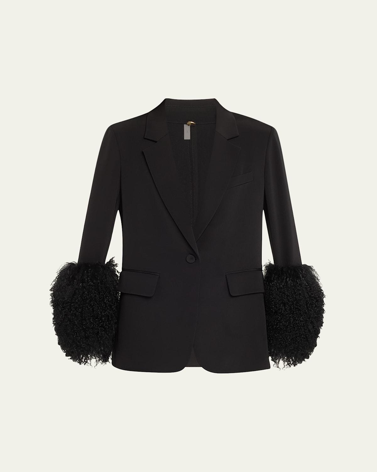 Holly Wool-Cuff Stretch Silk Jacket