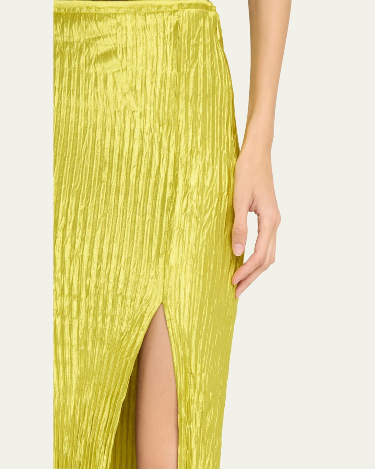 Hammered Satin Pleated Midi Skirt