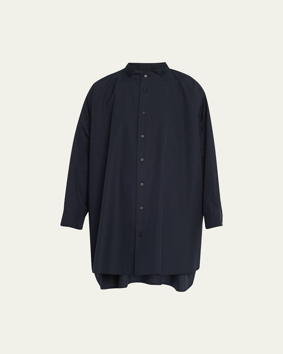 Wide A-Line Collarless Classic Shirt (Long Plus)