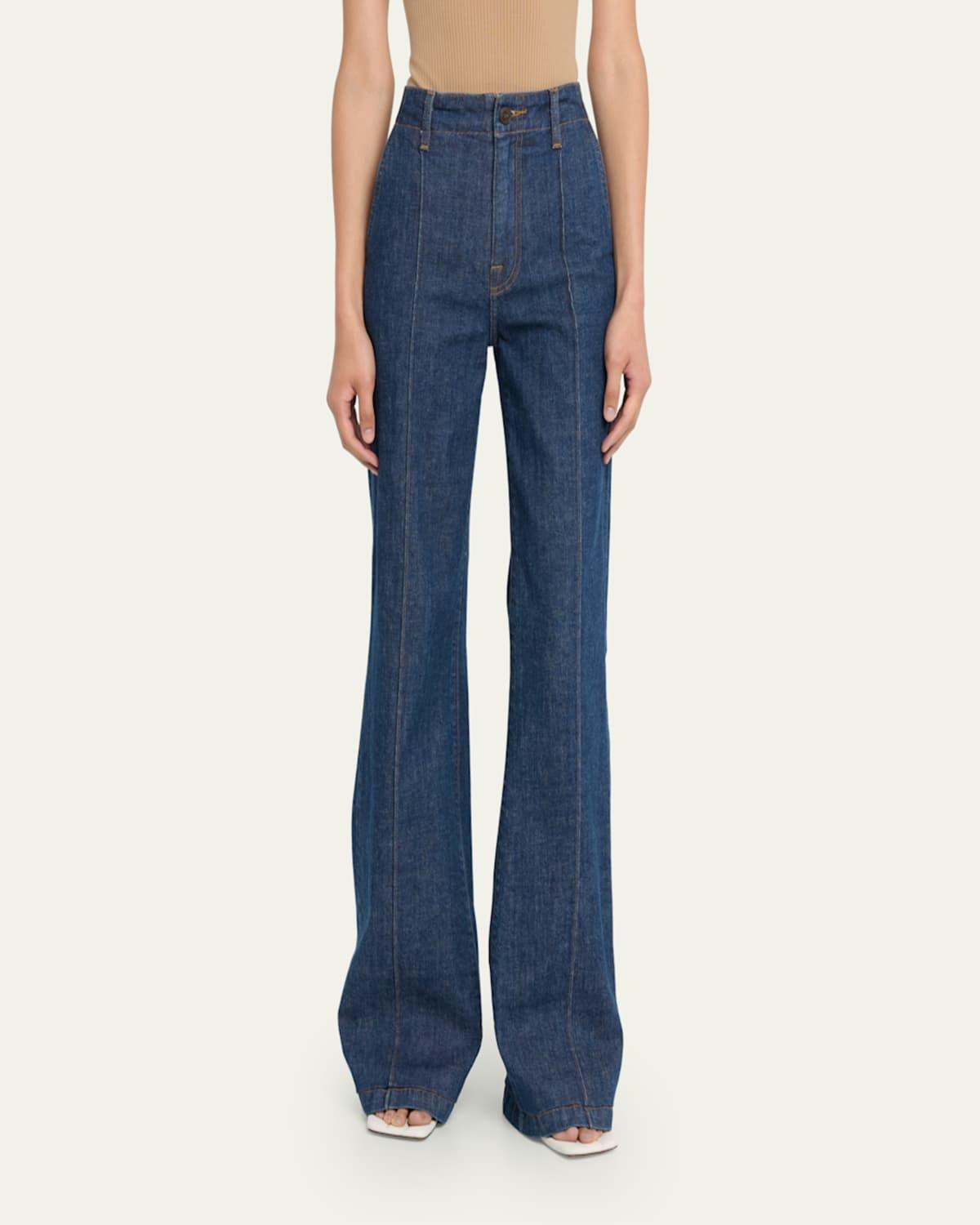 Ansel High-Rise Topstitched Denim Flare Jeans