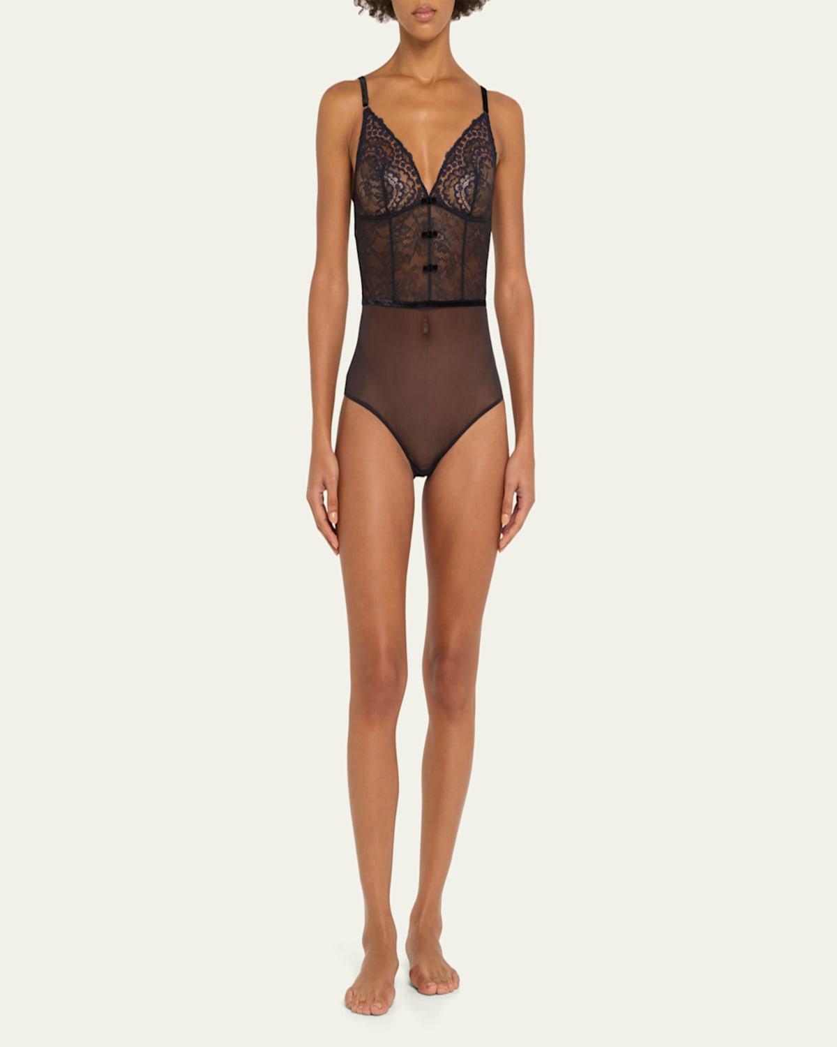 Scenario Embroidered Lace & Tulle Bodysuit