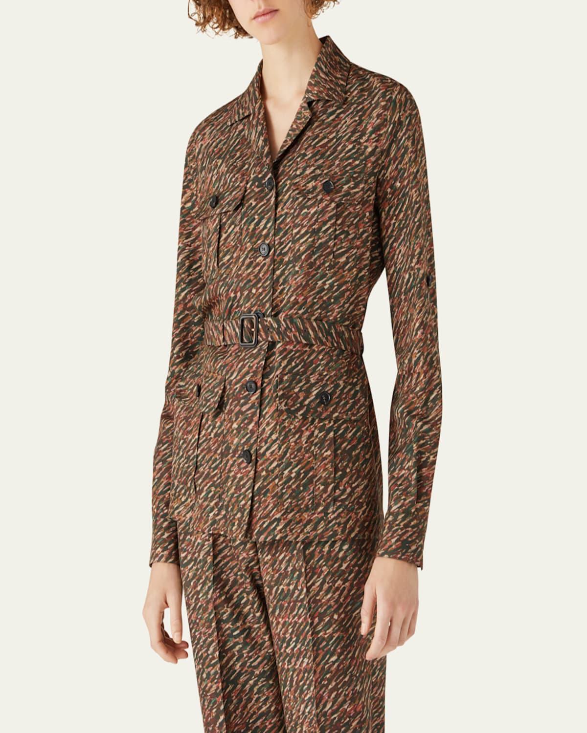 Deanna Belted Andre-Print Shirt Jacket