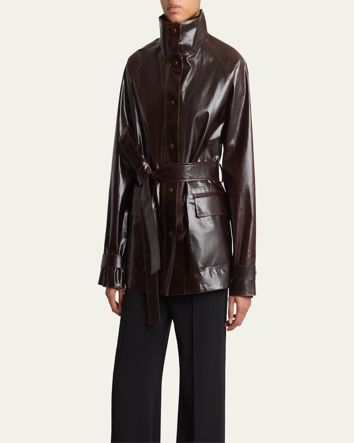 Finch Belted Lacquered Cotton Raincoat