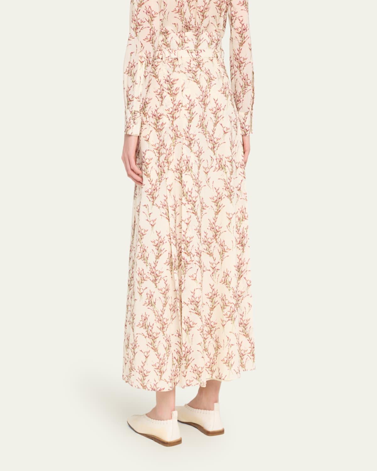 Dugald Bouquet-Print Pleated A-Line Maxi Skirt