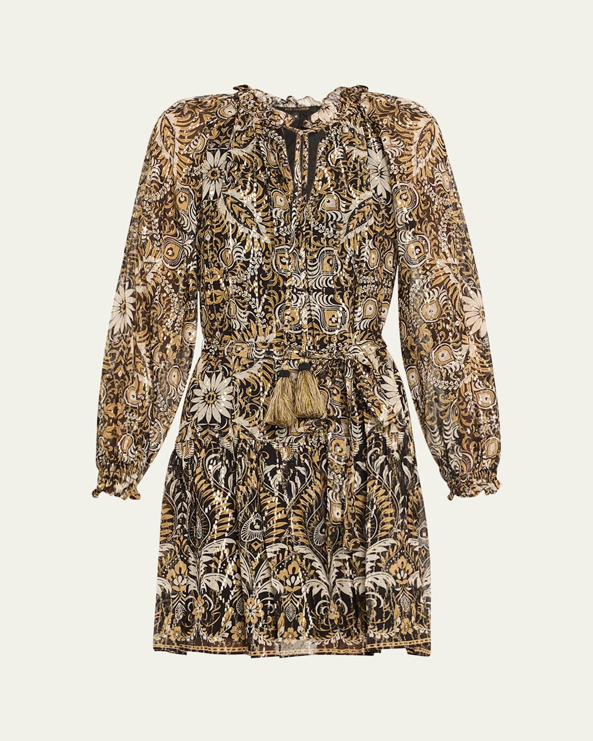 Kaye Floral-Print Metallic Fleck Dress