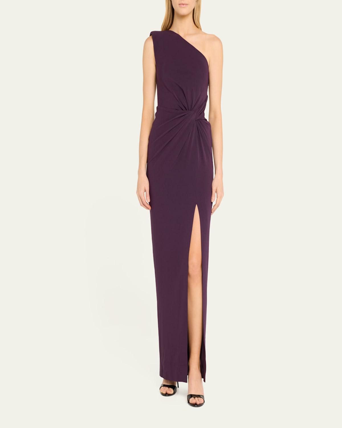 One-Shoulder Twisted Satin Crepe Gown