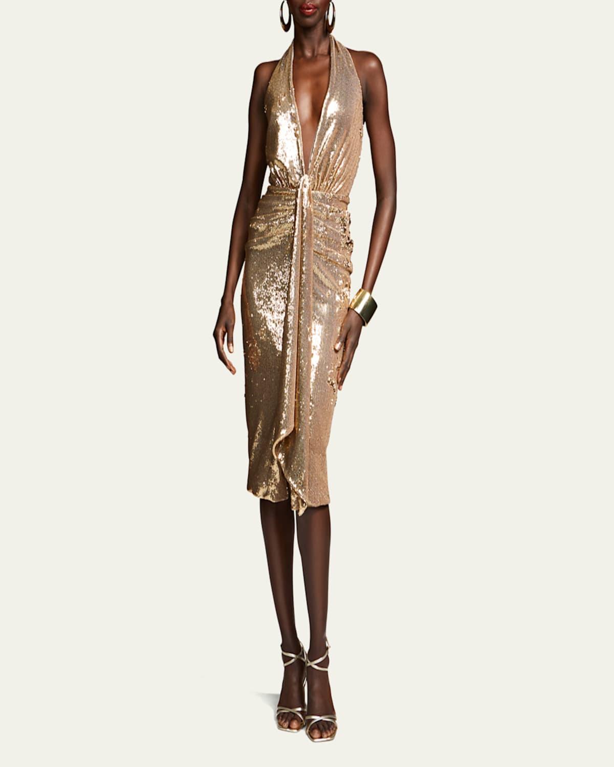 Sya Deep V-Neck Sequin Midi Dress