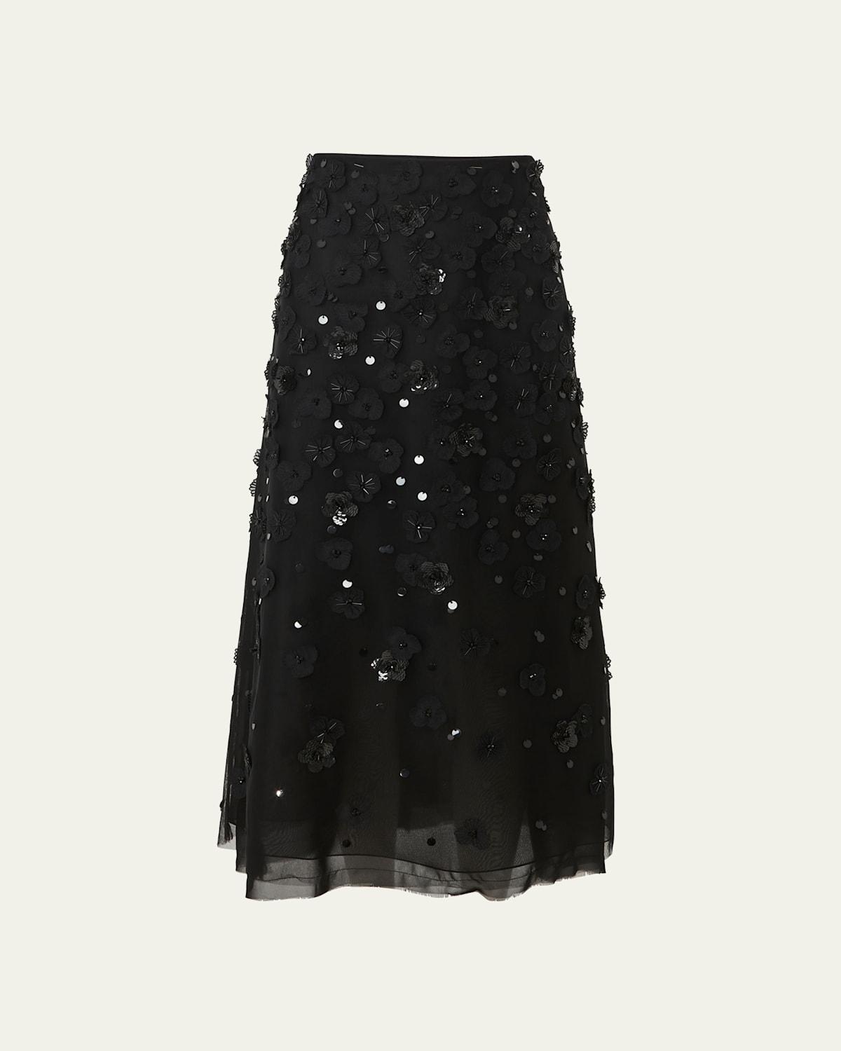 Embellished Midi Skirt with Floral Applique Details