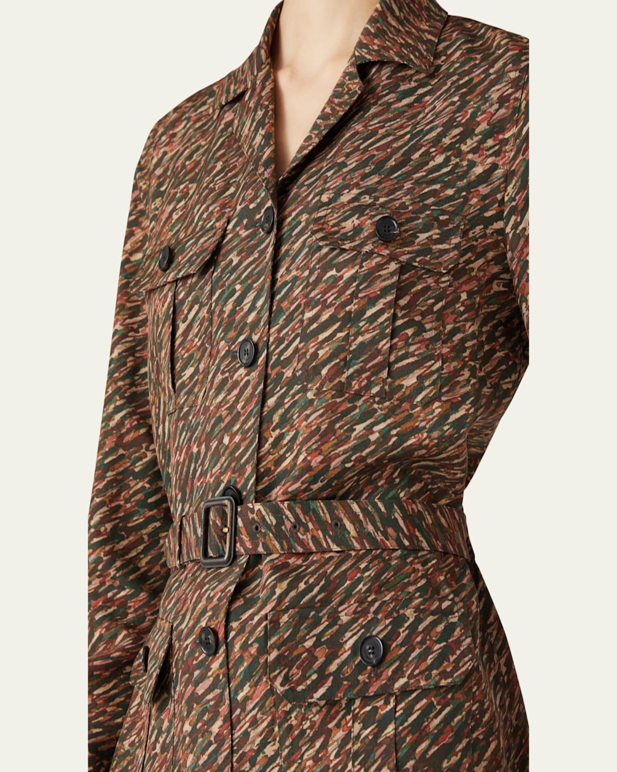 Deanna Belted Andre-Print Shirt Jacket