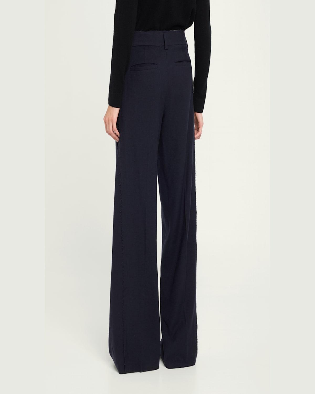 Wide Leg Wool Crepe Low Waist Pants