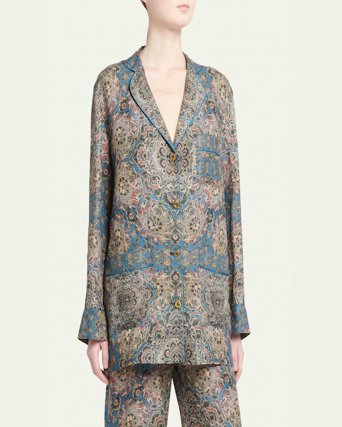 Jameela Tapestry Bloom-Print Linen Blouse