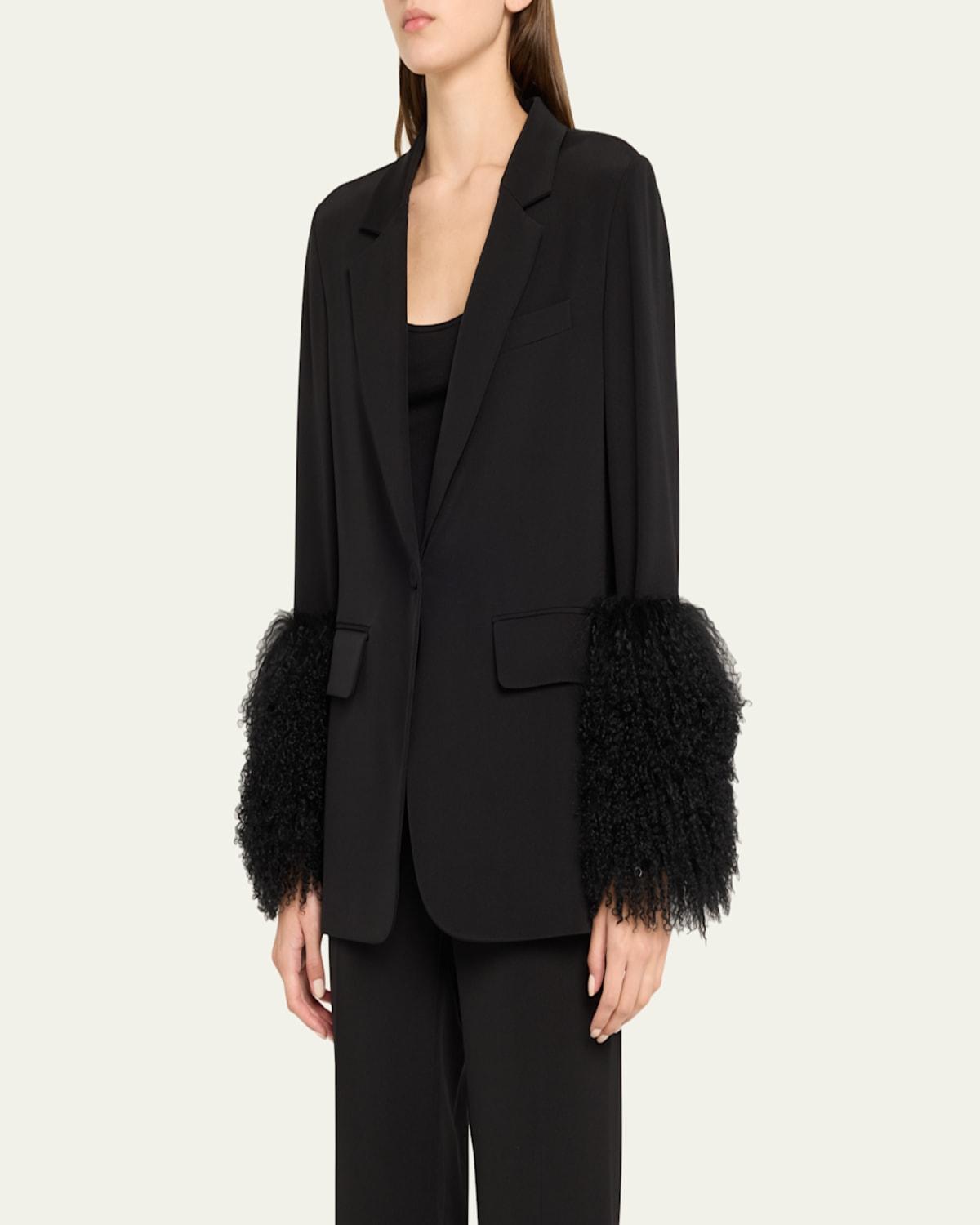 Holly Wool-Cuff Stretch Silk Jacket