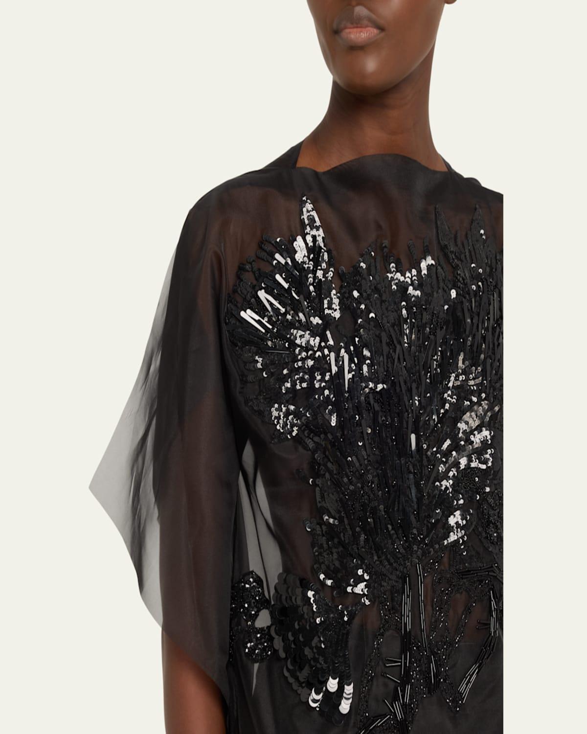 Floral Sequin Beaded Organza Asymmetric Top