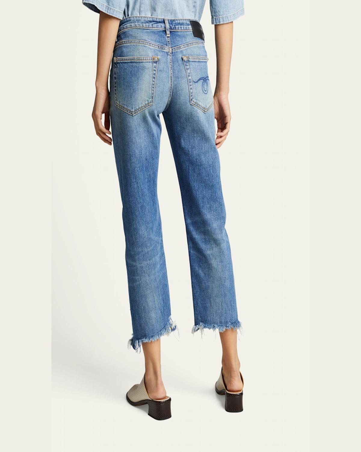 Boy Straight Cropped Jeans w/ Ripped Hem