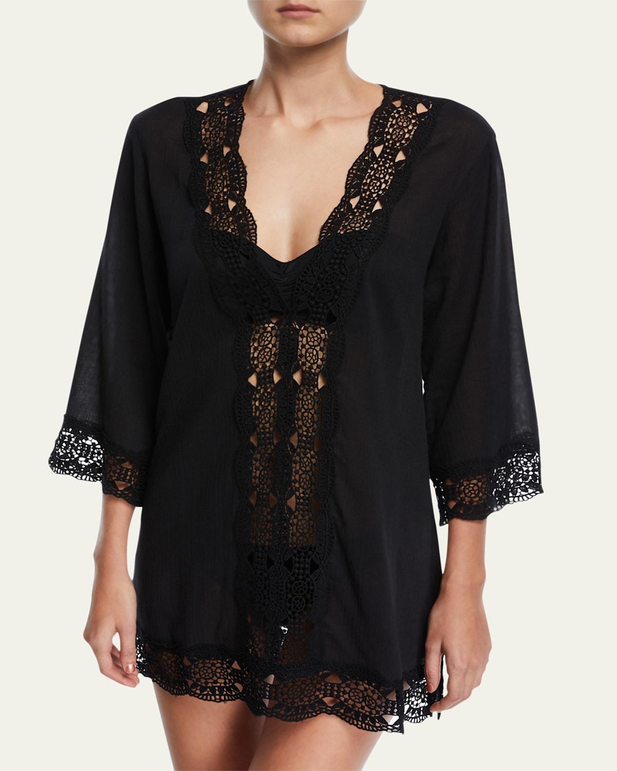 Embroidered-Inset Tunic Coverup