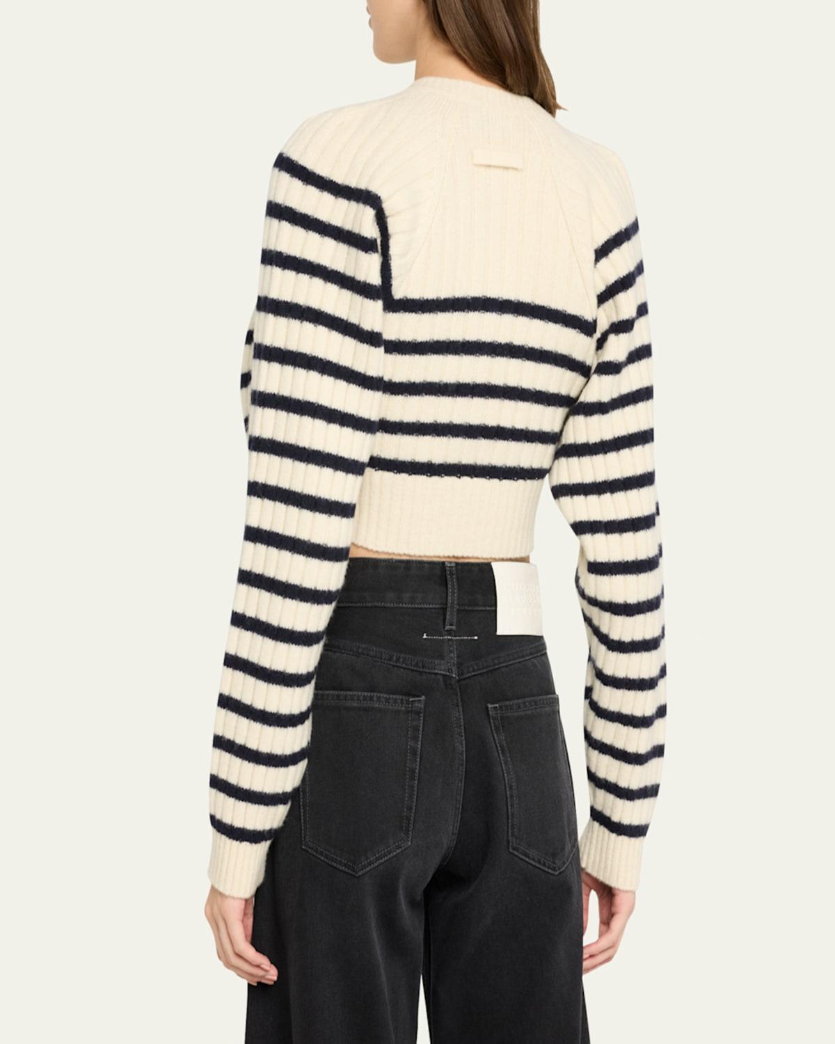 Ribbed Mariniere Cropped Knit Pullover