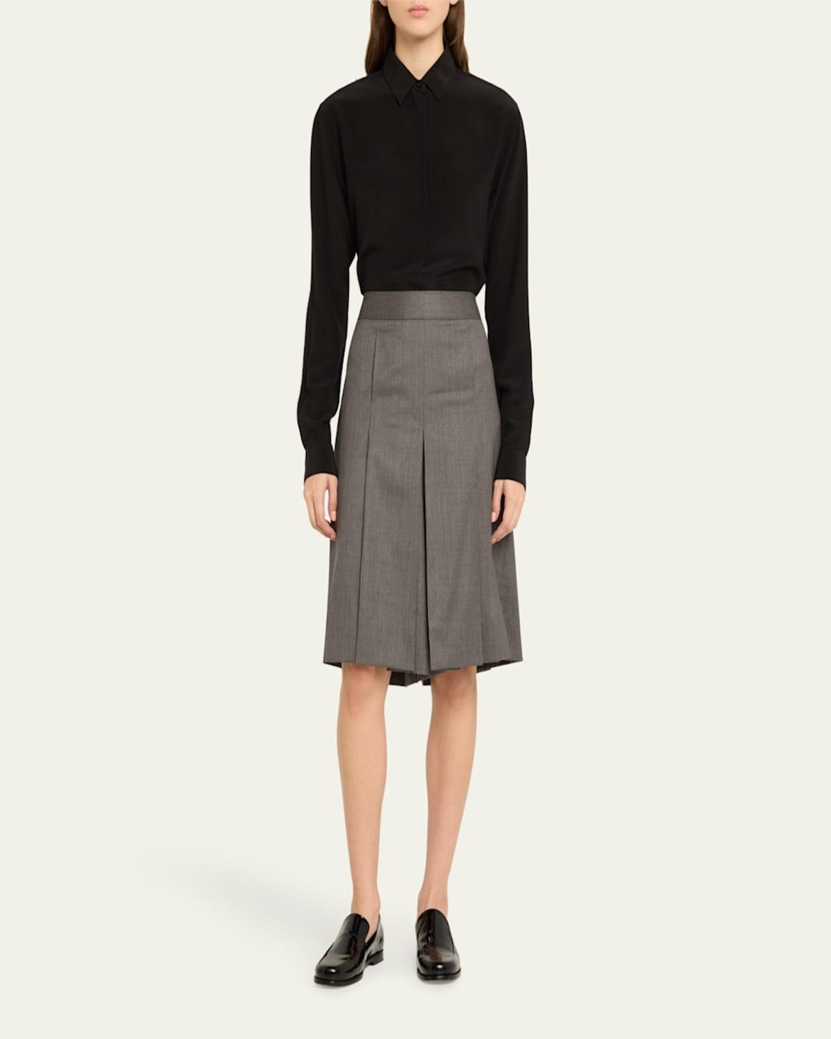 Pleated Stretch Wool Culottes