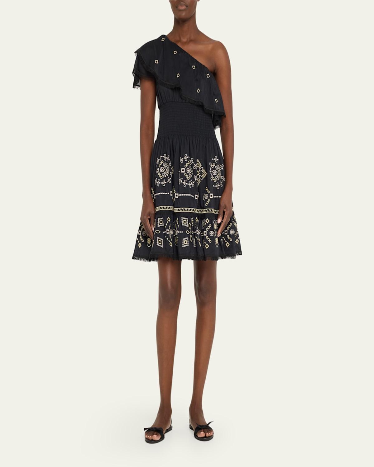 Brooklyn One-Shoulder Embroidered Mini Dress