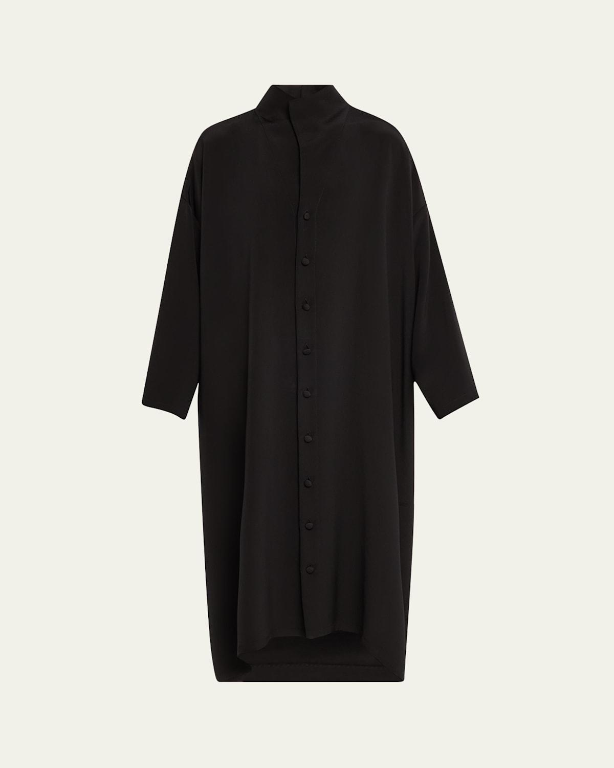 Wide A-Line Shirtdress with Open Standup Collar