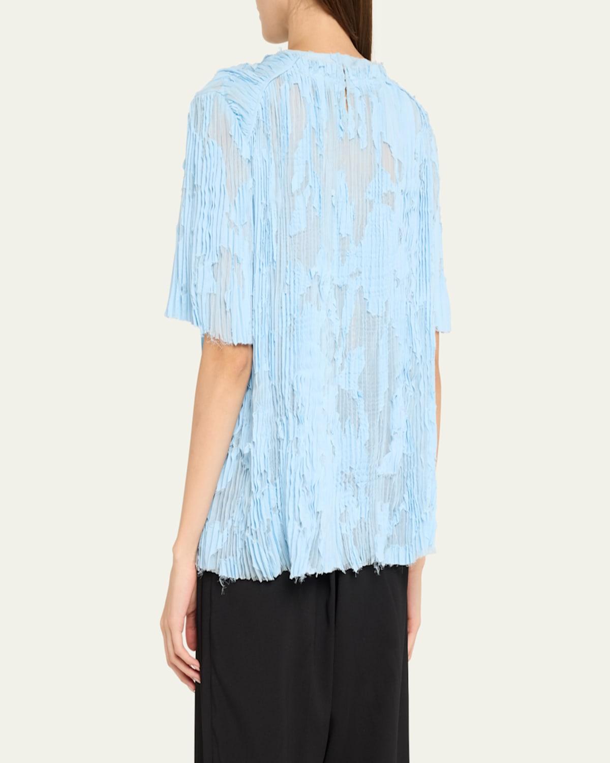 Pleated Floral Fil Coupe Top