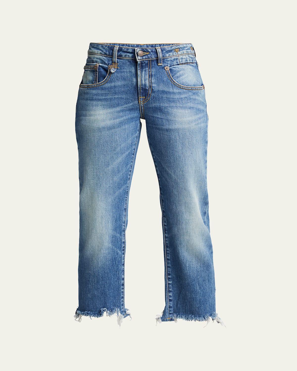 Boy Straight Cropped Jeans w/ Ripped Hem