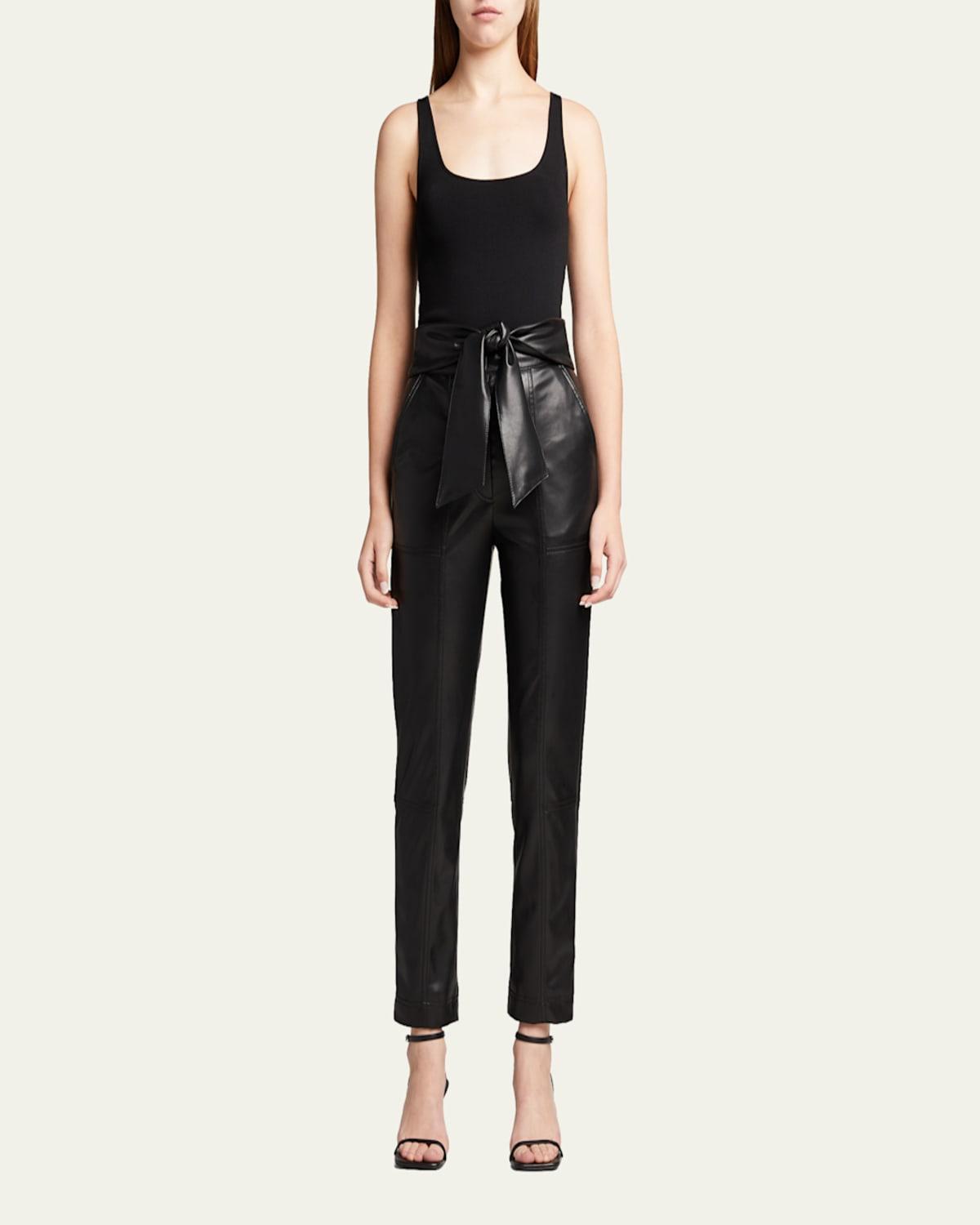 Tessa Vegan-Leather Tie-Waist Pants