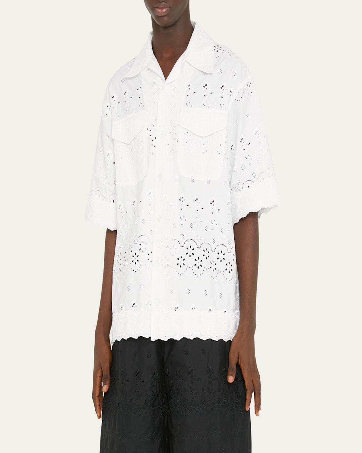 Men's Broderie Anglaise Relaxed Camp Shirt