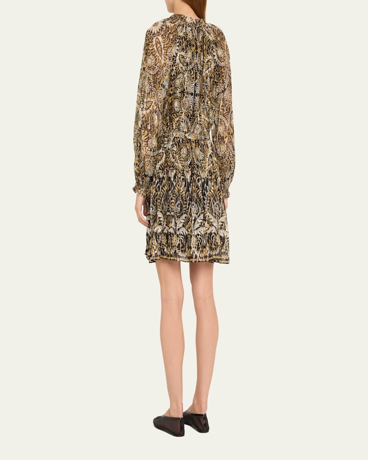 Kaye Floral-Print Metallic Fleck Dress