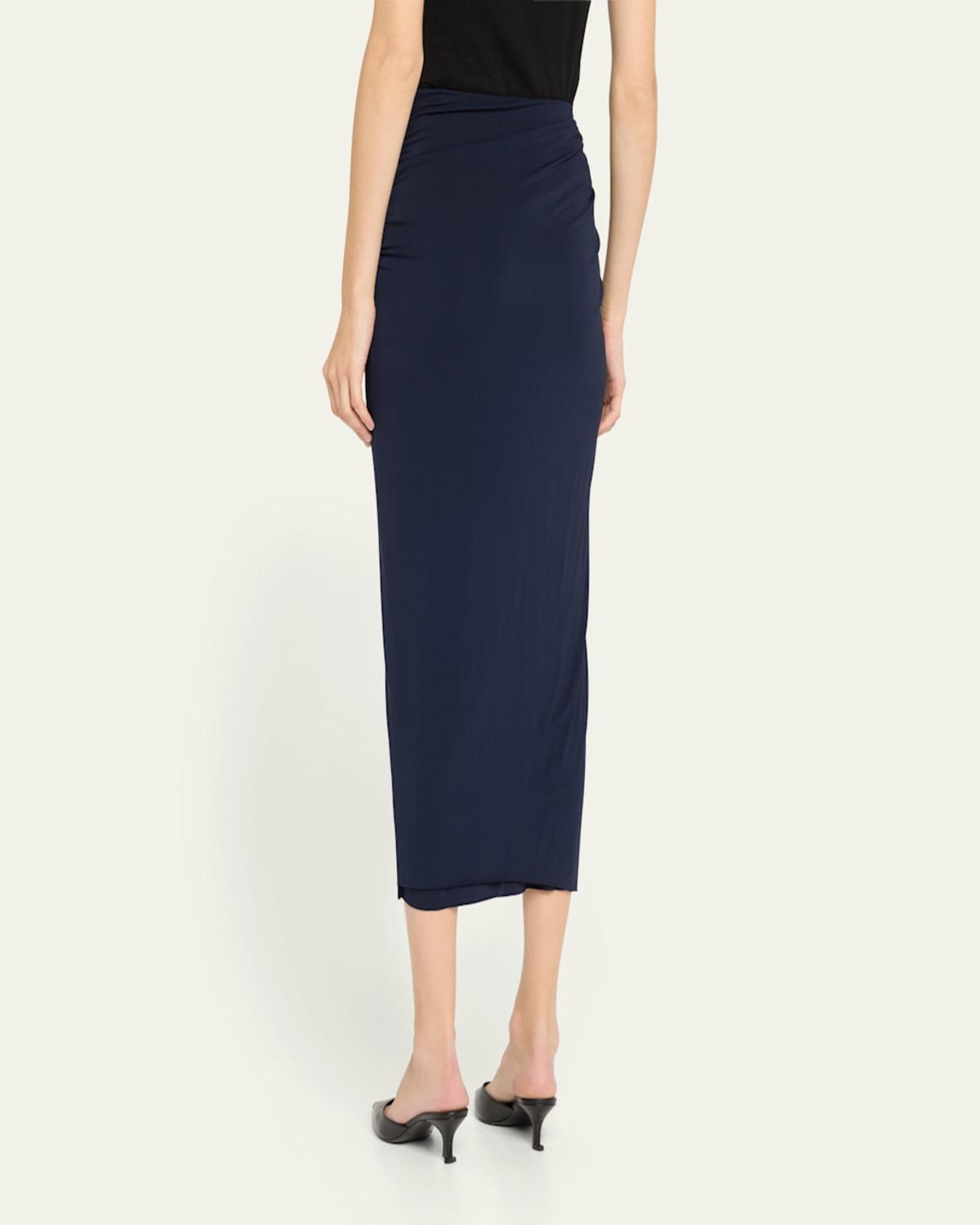 Shirred Slit Jersey Midi Pencil Skirt