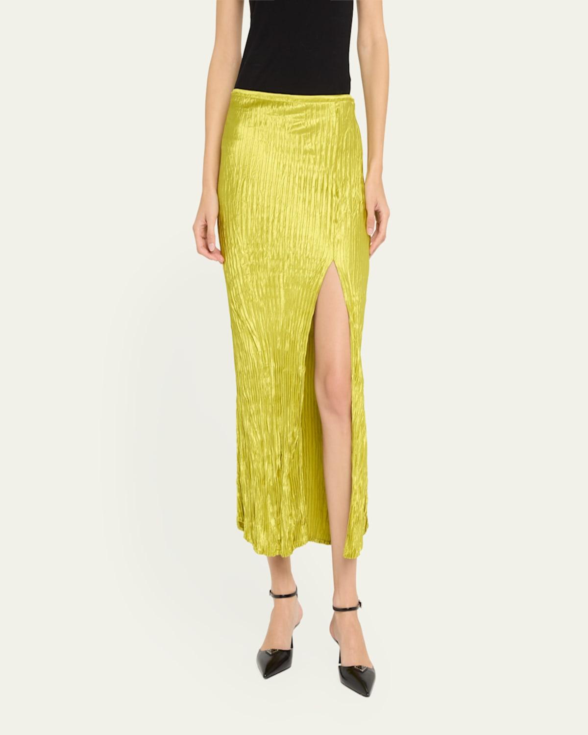 Hammered Satin Pleated Midi Skirt