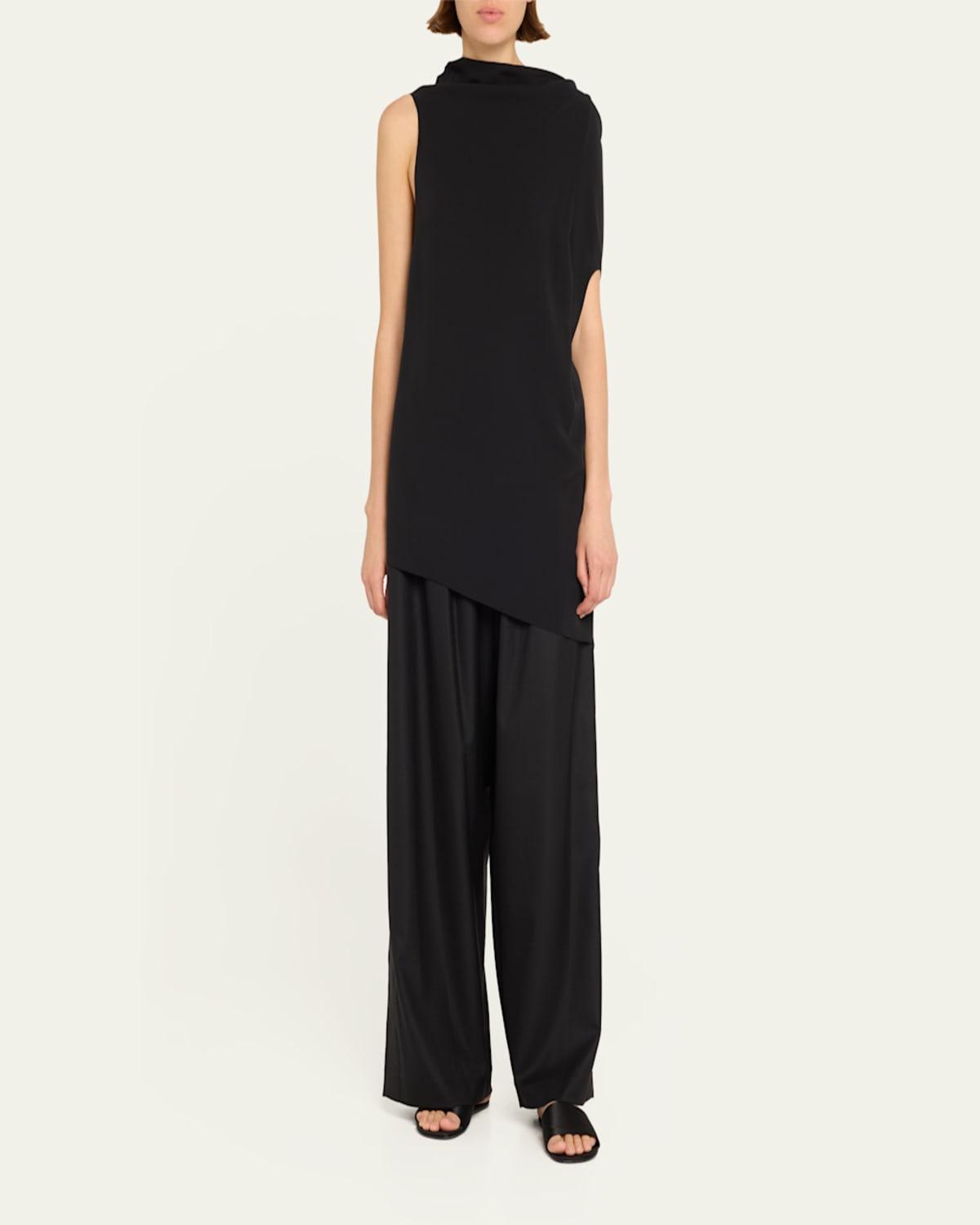 Aria Draped One-Shoulder Asymmetric Silk Tunic Top