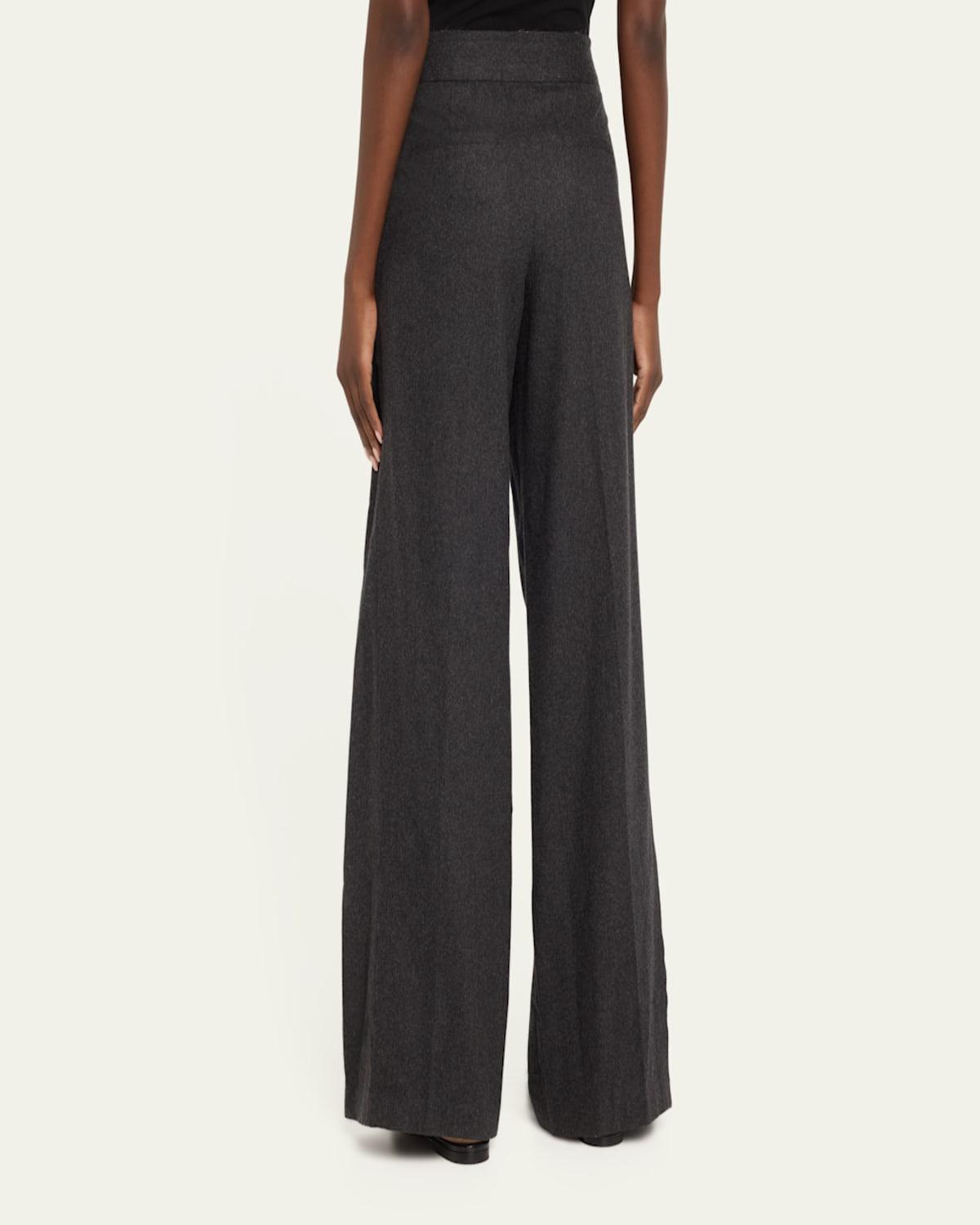 Wide Leg Wool Crepe Low Waist Pants