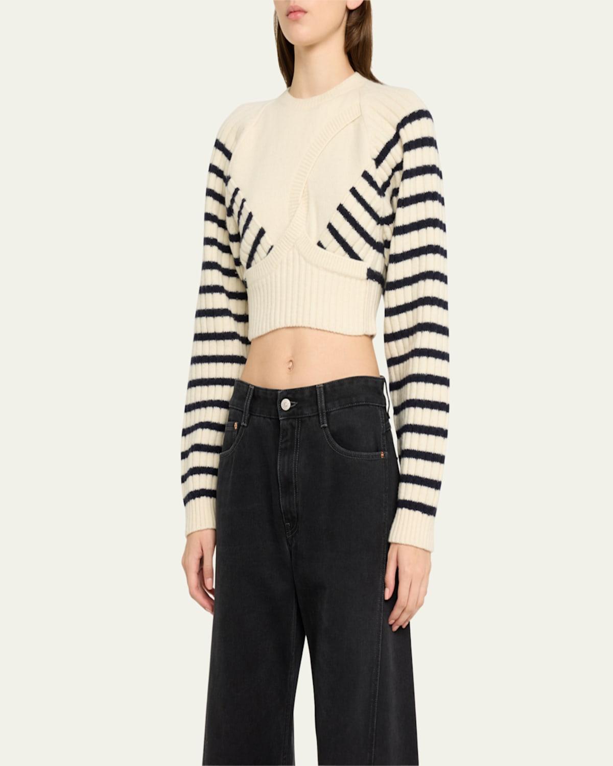 Ribbed Mariniere Cropped Knit Pullover