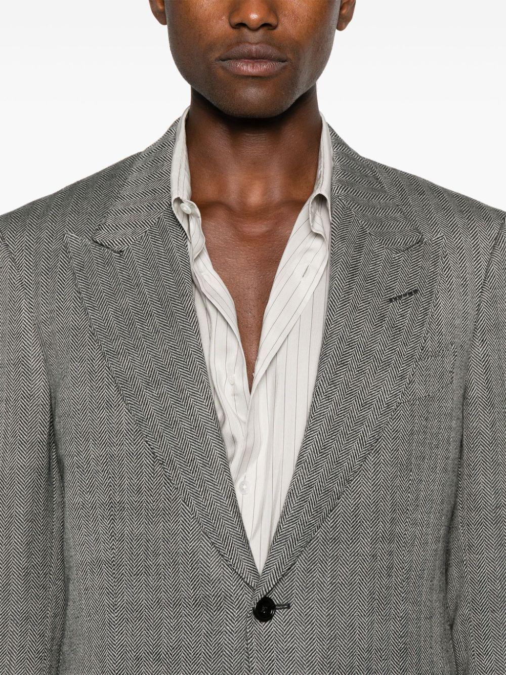 Tom Ford Wool Silk Linen Herringbone Shelton Jacket Clothing