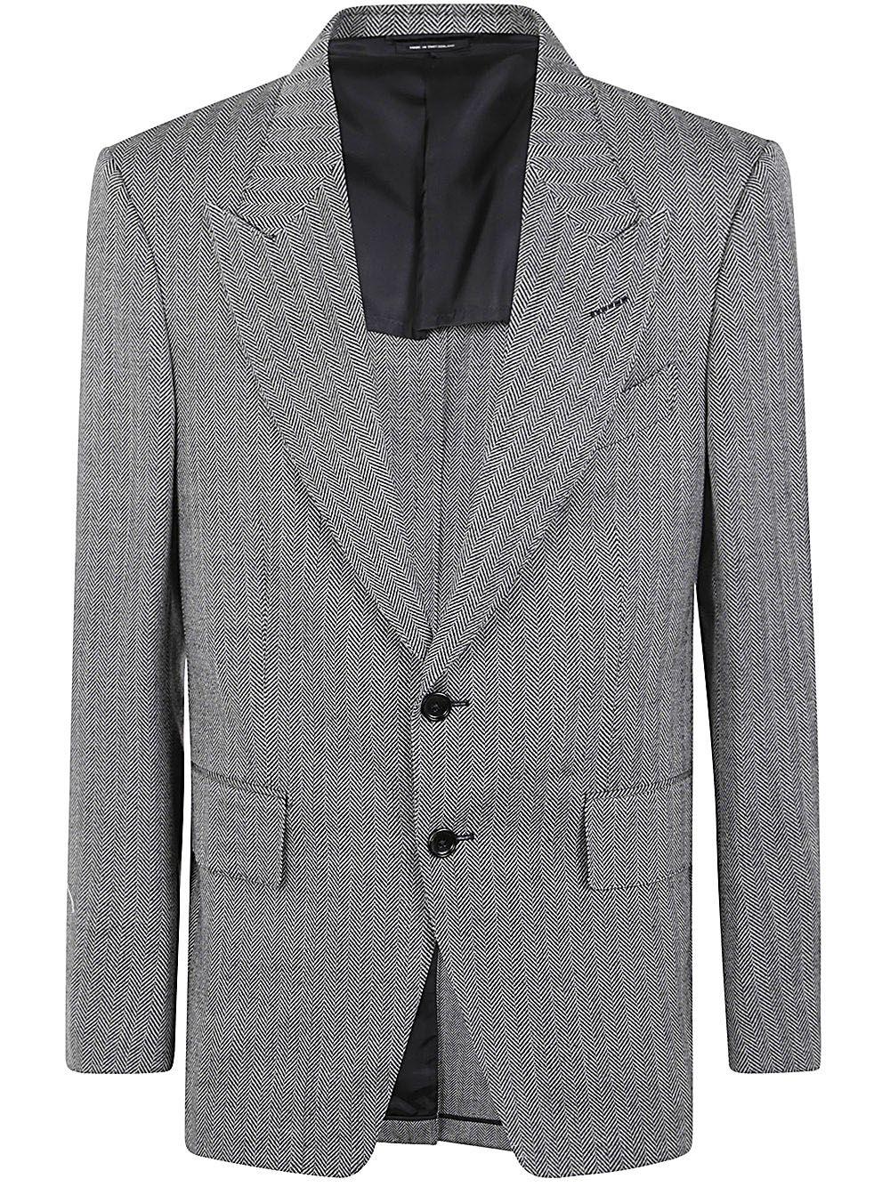 Tom Ford Wool Silk Linen Herringbone Shelton Jacket Clothing