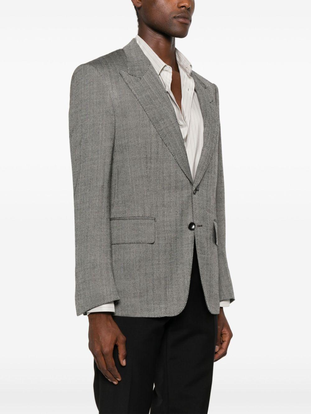 Tom Ford Wool Silk Linen Herringbone Shelton Jacket Clothing