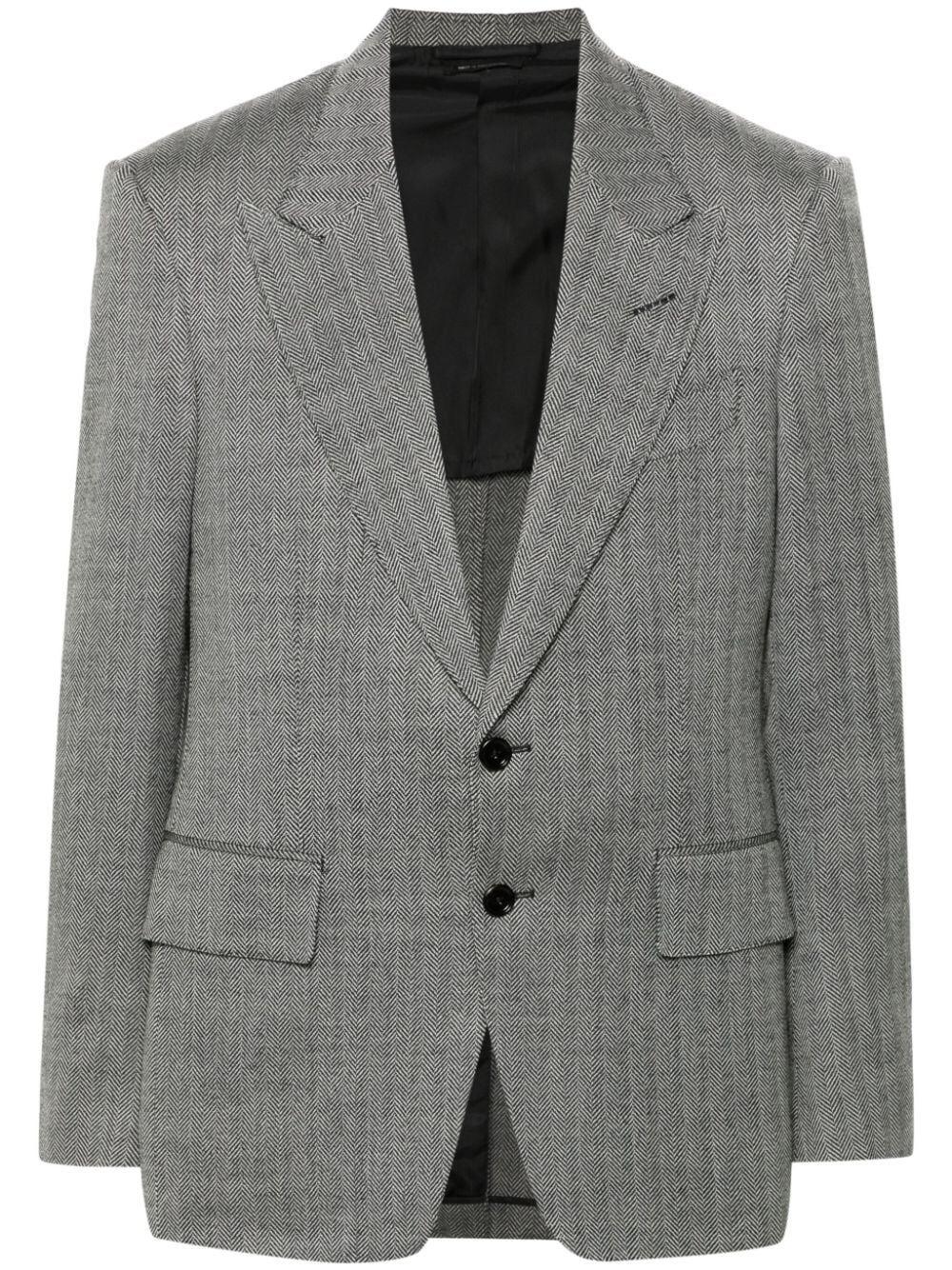 Tom Ford Wool Silk Linen Herringbone Shelton Jacket Clothing