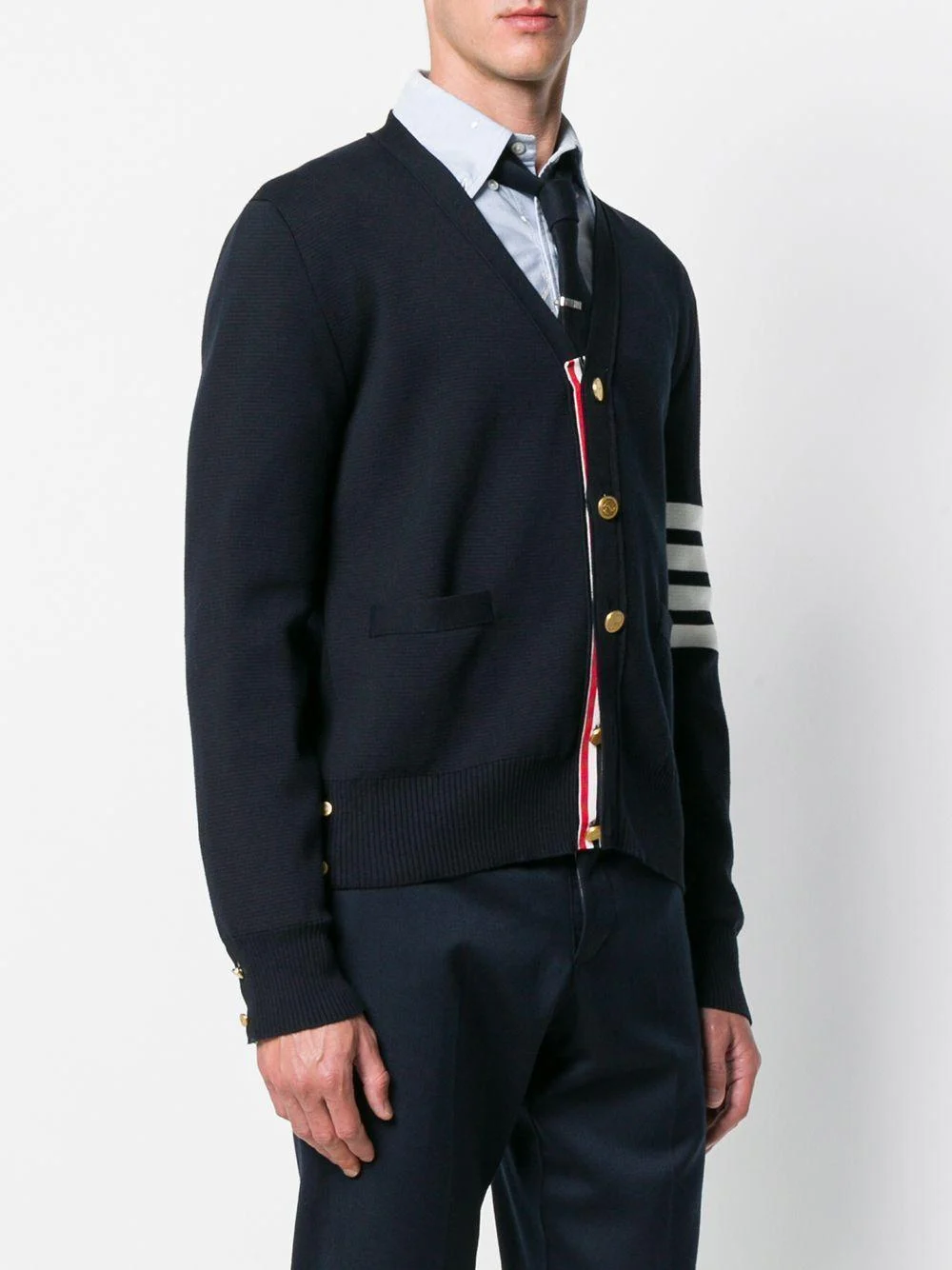 Thom Browne Milano Stitch V Neck Cardigan In Cotton Crepe Clothing