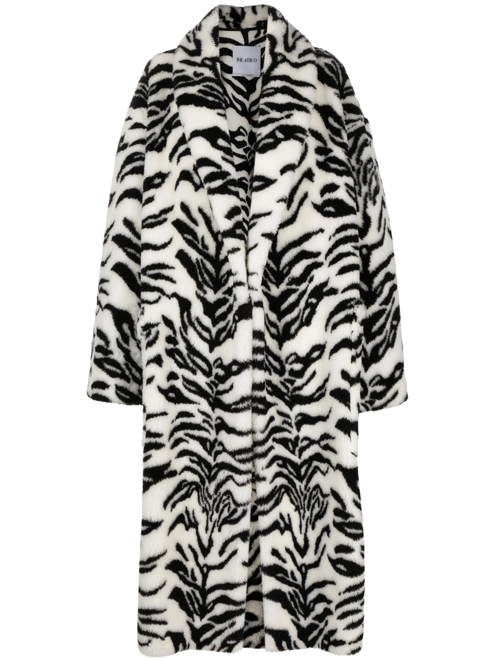 white zebra-print faux-fur coat