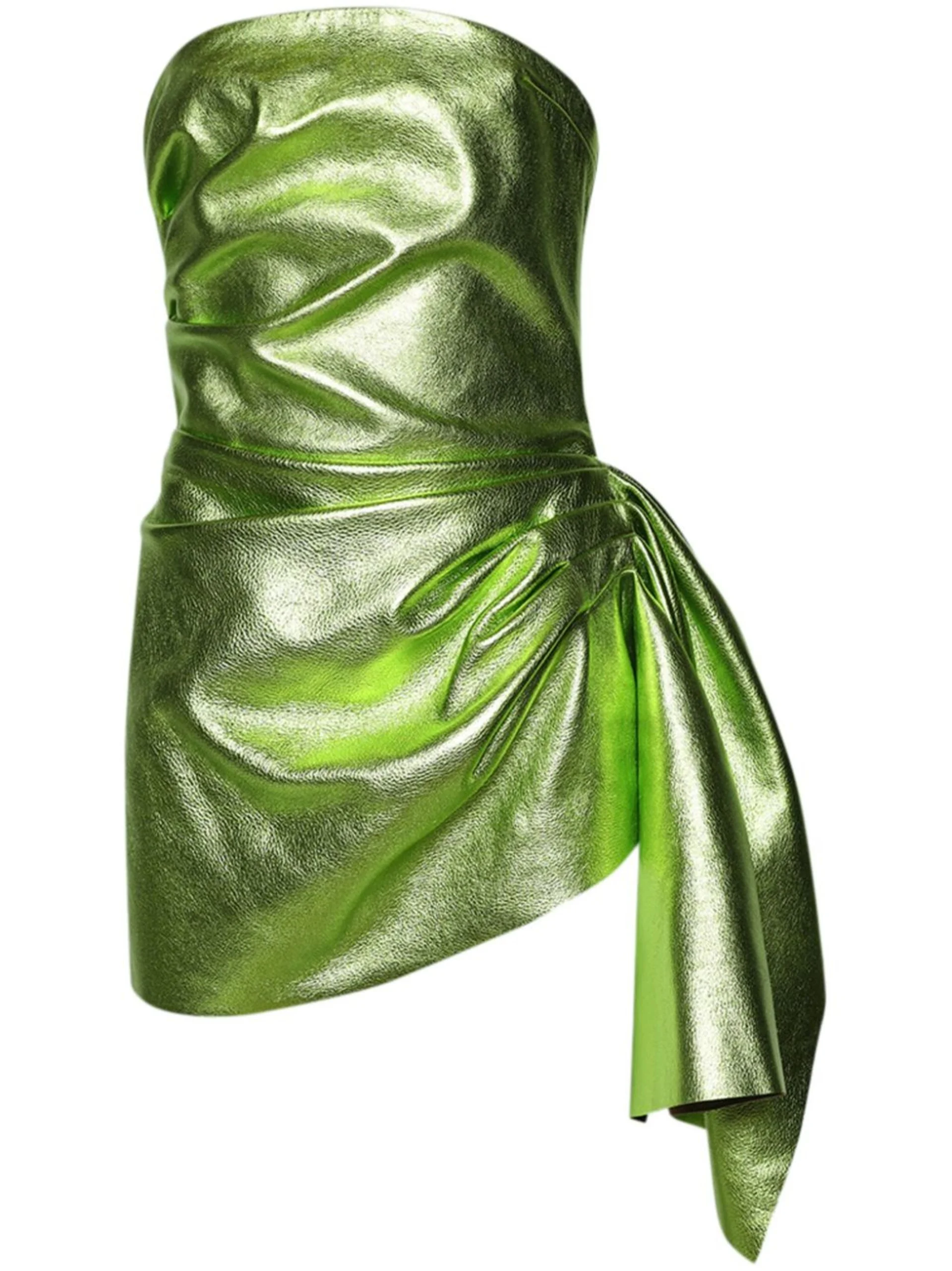 Green Draped Leather Mini Dress