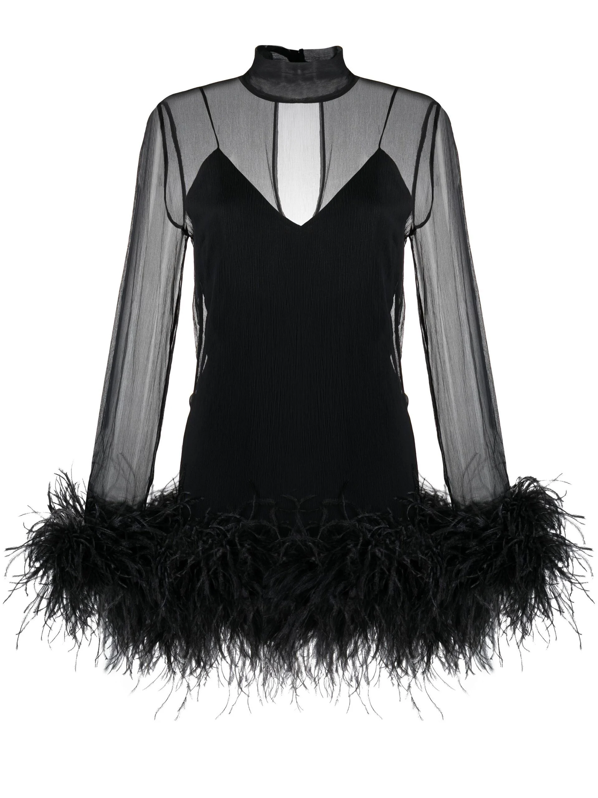 Black Gina Spirito Feather-Trim Mini Dress