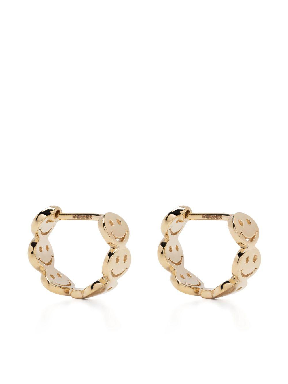 14K Yellow Gold Smile Huggie Earrings