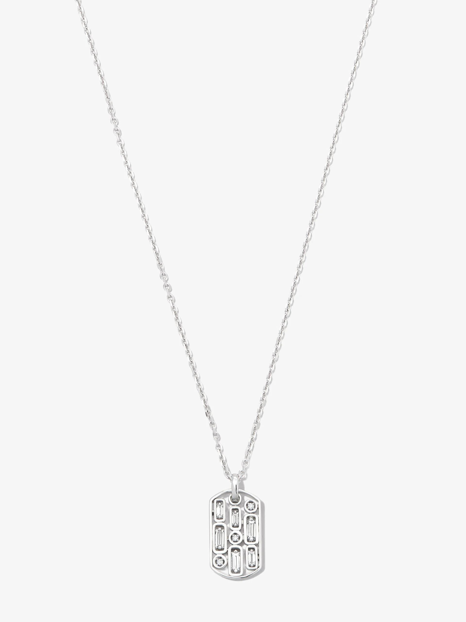 18K white gold diamond tag necklace