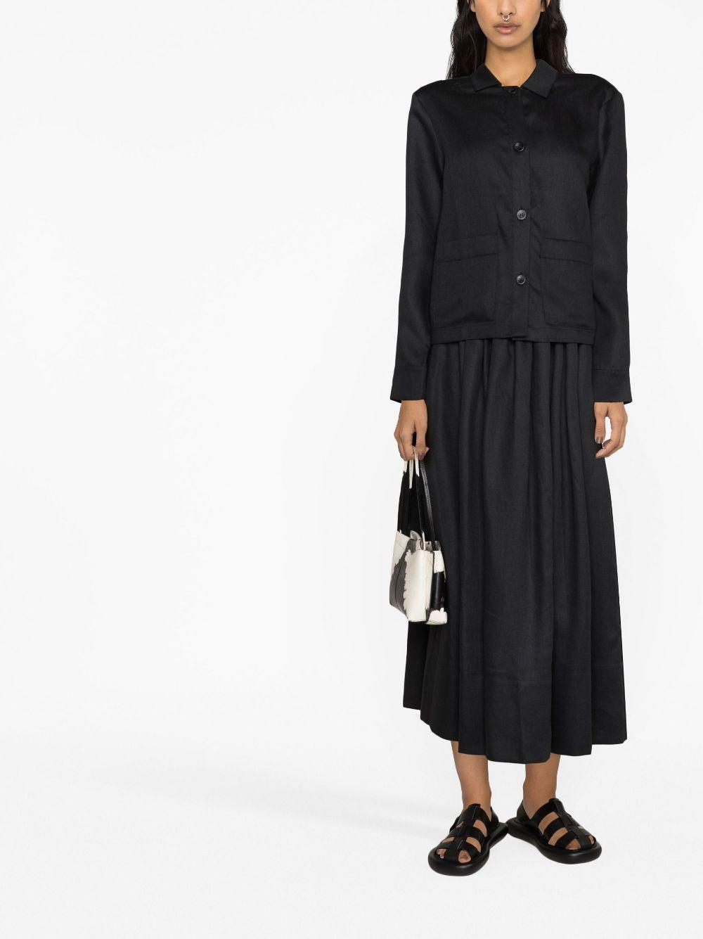 Black Coco Pleated Linen Midi Skirt