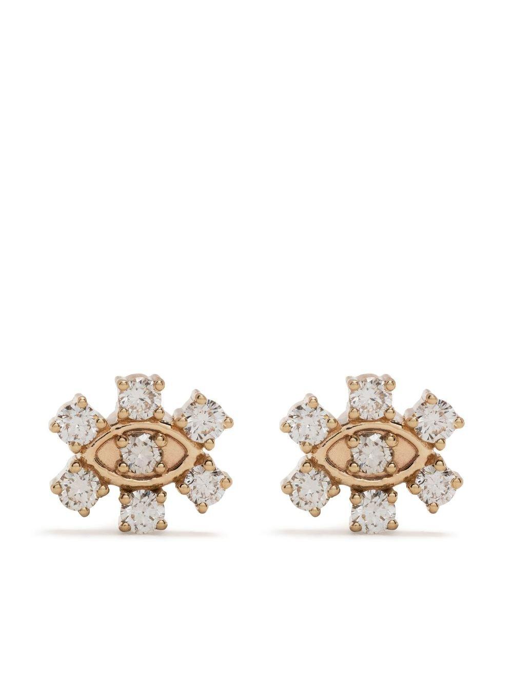 14K Yellow Gold Marquise Eye Diamond Stud Earrings