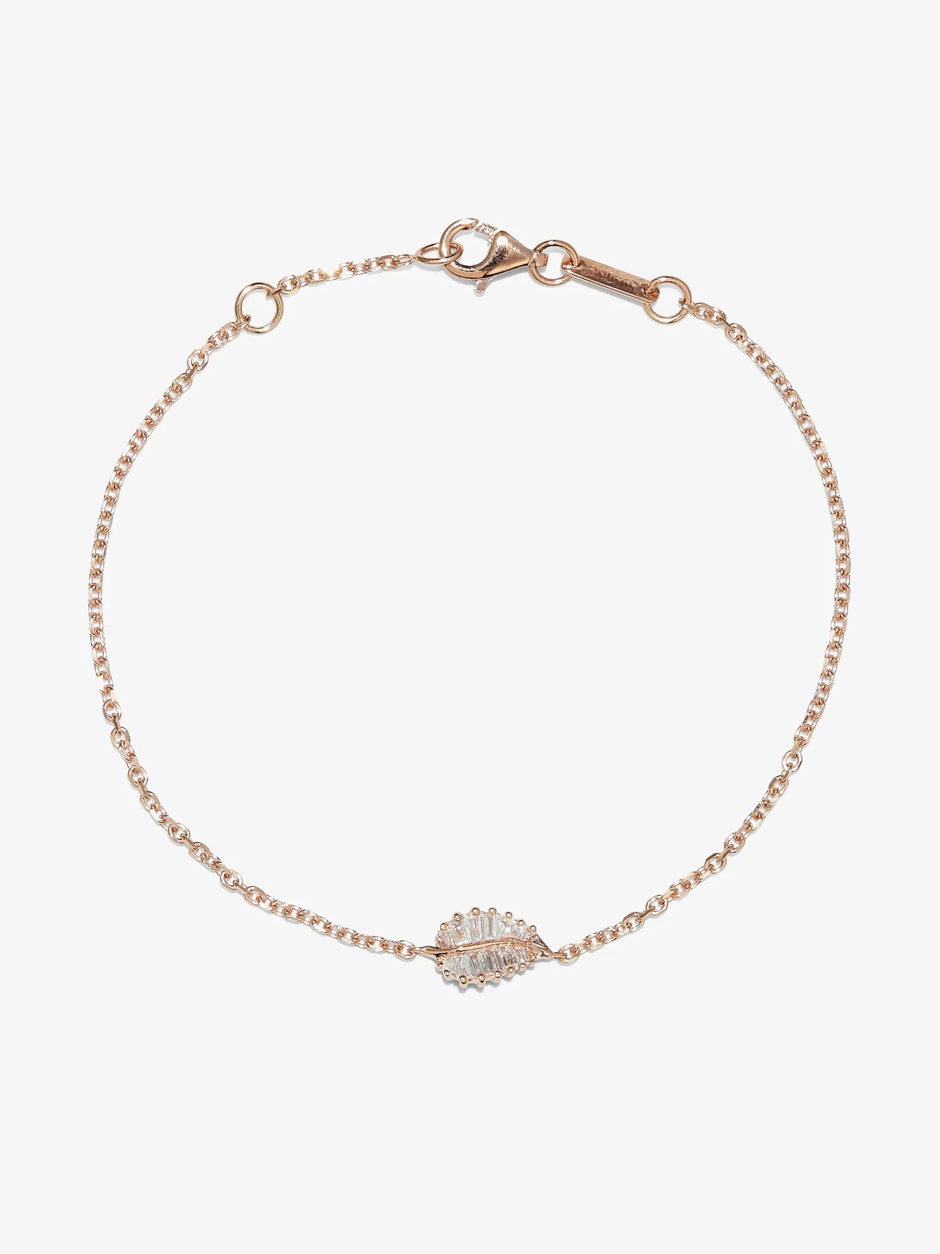 18K rose gold small palm leaf diamond bracelet