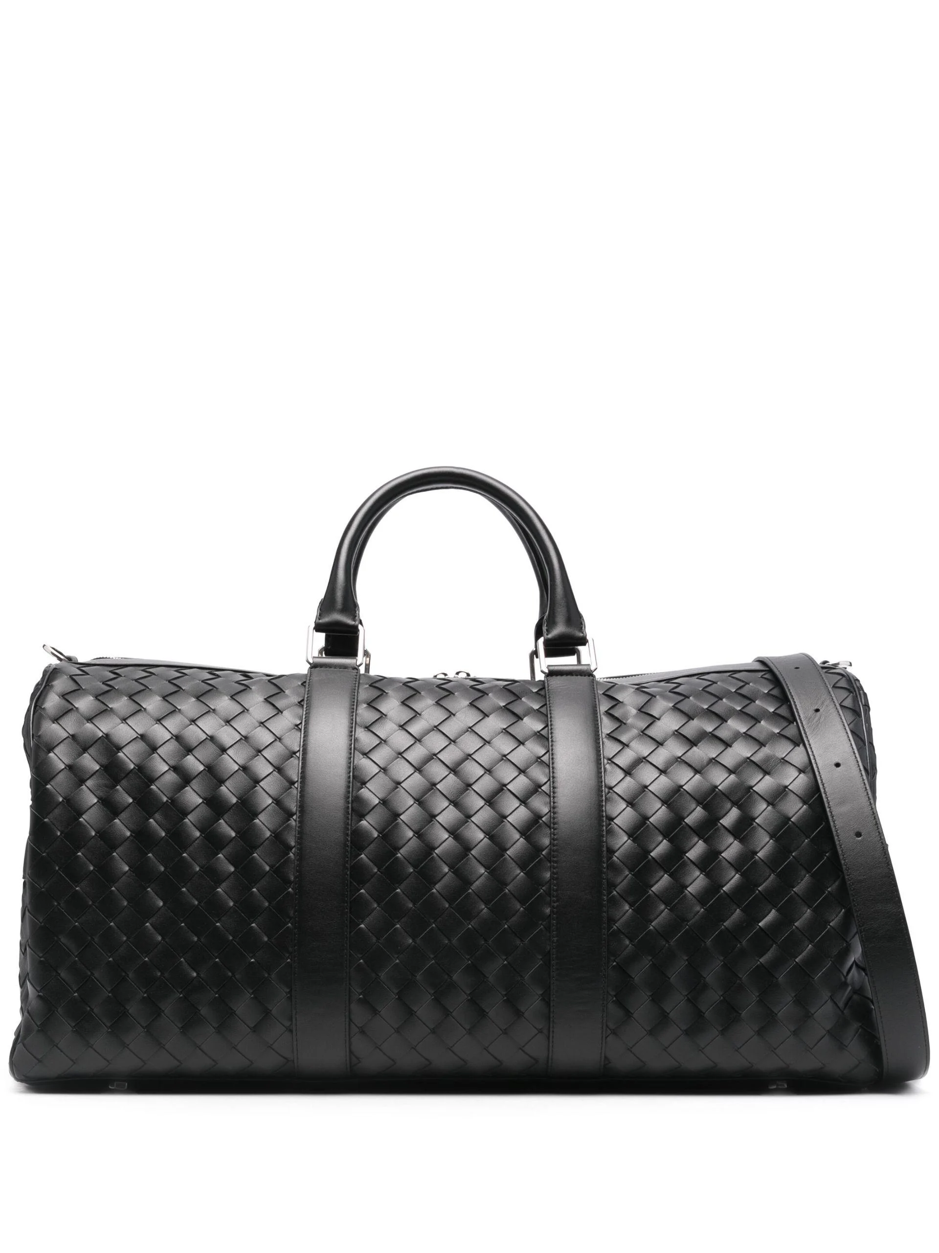 Black Intrecciato Leather Duffle Bag