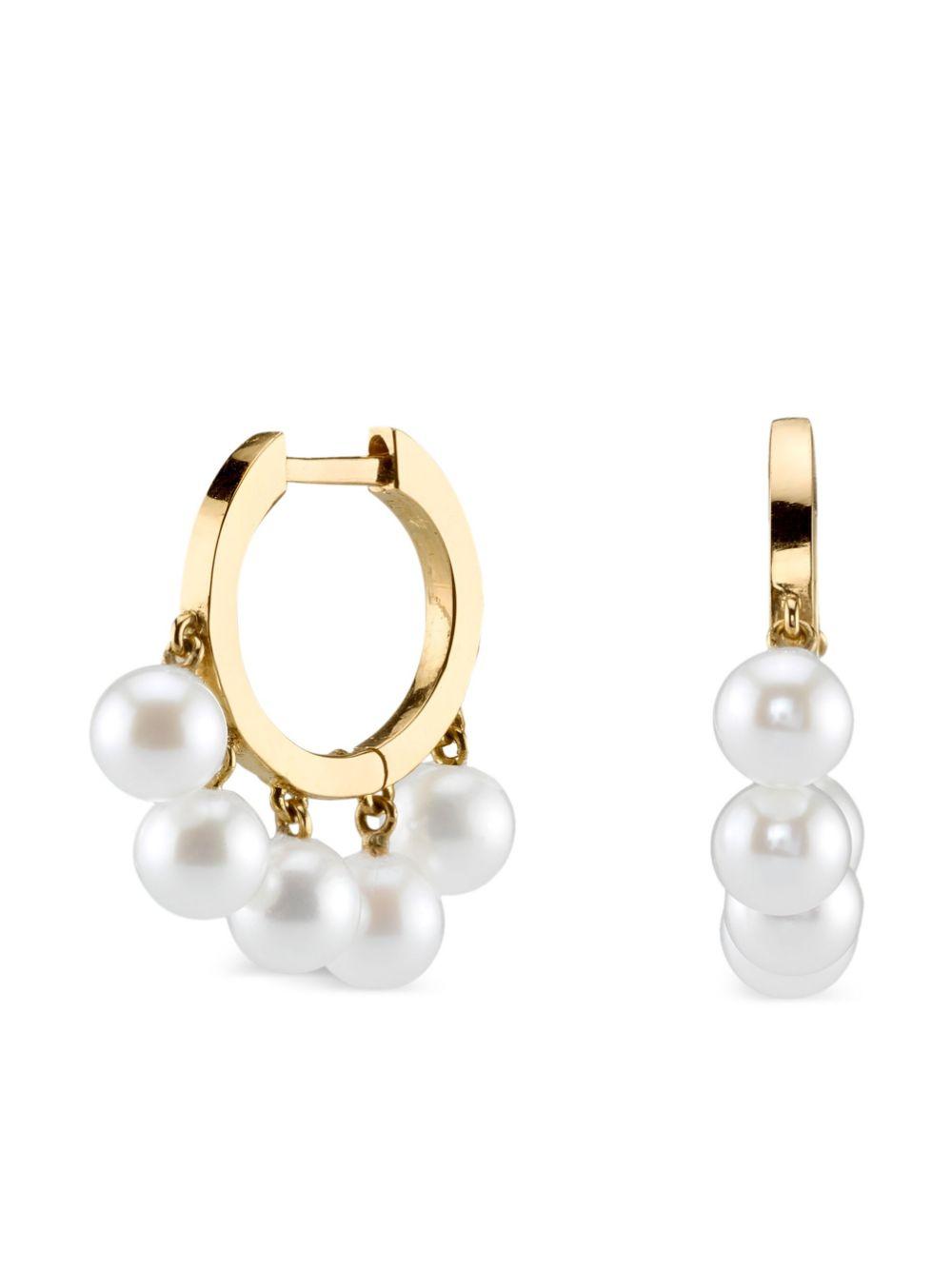 14K Yellow Gold Pearl Drop Huggie Hoops